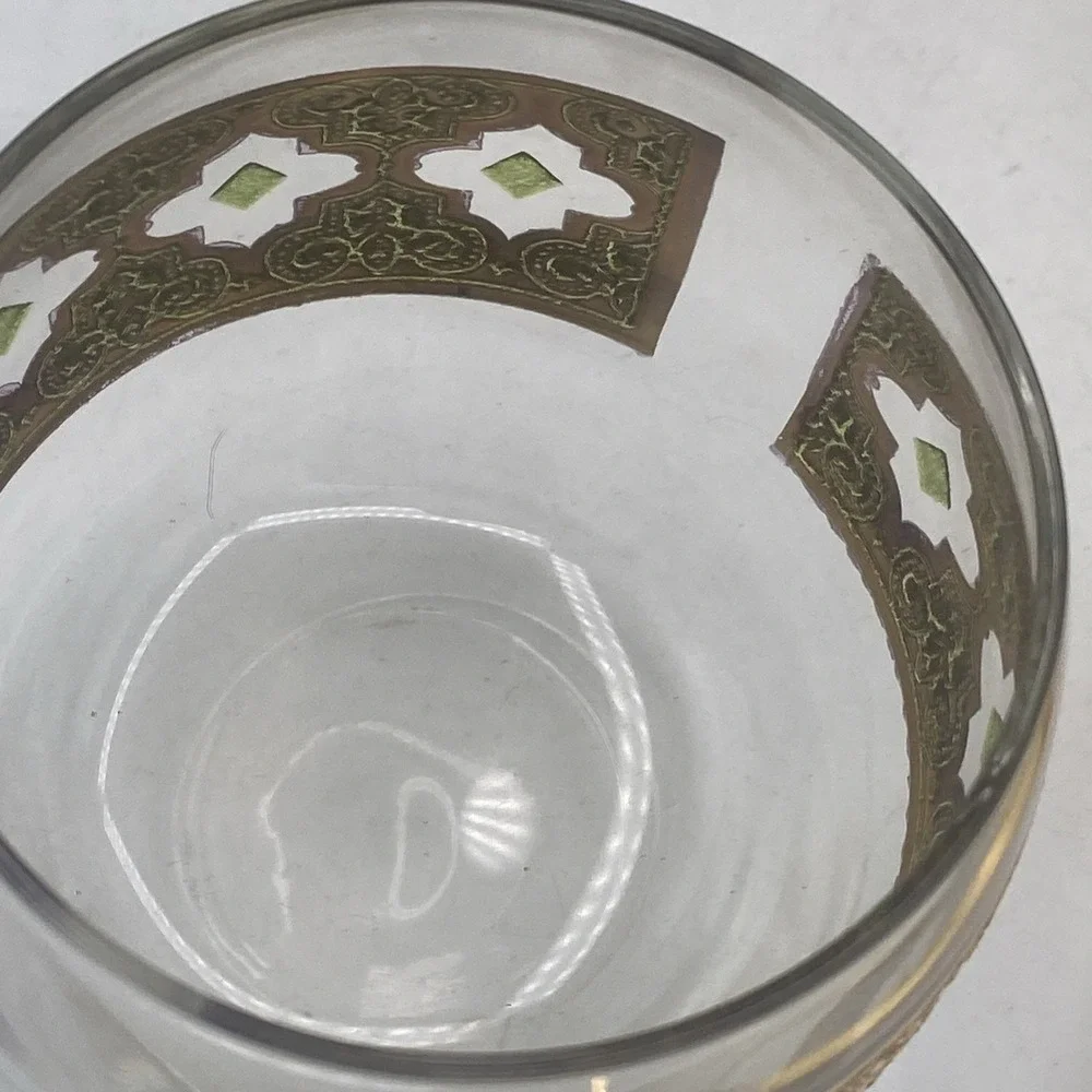 VTG Culver Green 22K Gold VALENCIA Ice bowl & Roly Poly Glasses BAR SET MCM